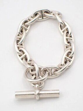 HERMES Logo Chaine D'ancre MM Chain Bracelet 16 Link Silver Ag925 385LC631